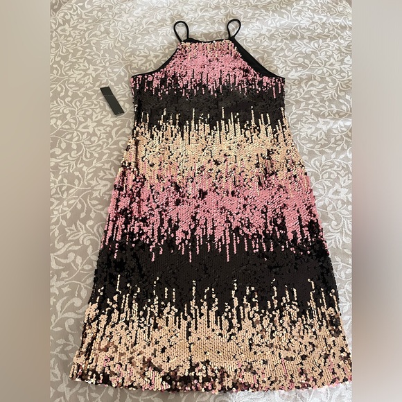 NWT S Venus sequin dress multicolor sequin black gold plumb strap prom d… - Picture 4 of 6